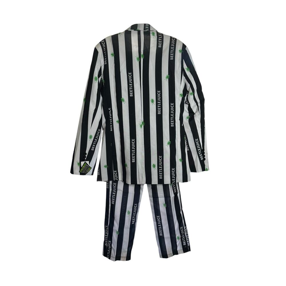 NEW Offstream Mens Beetlejuice Suit Black White Stripe Green Spiders Sz S 34-36 - Picture 2 of 12